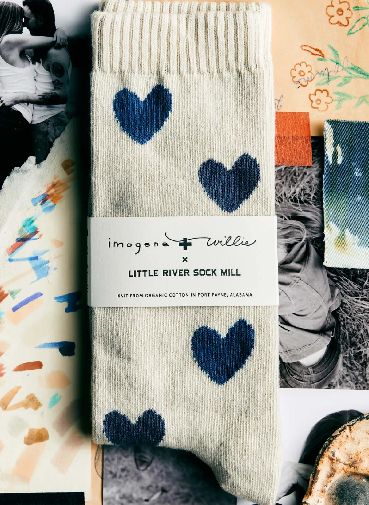 Women Imogene + Willie blue heart sock in natural