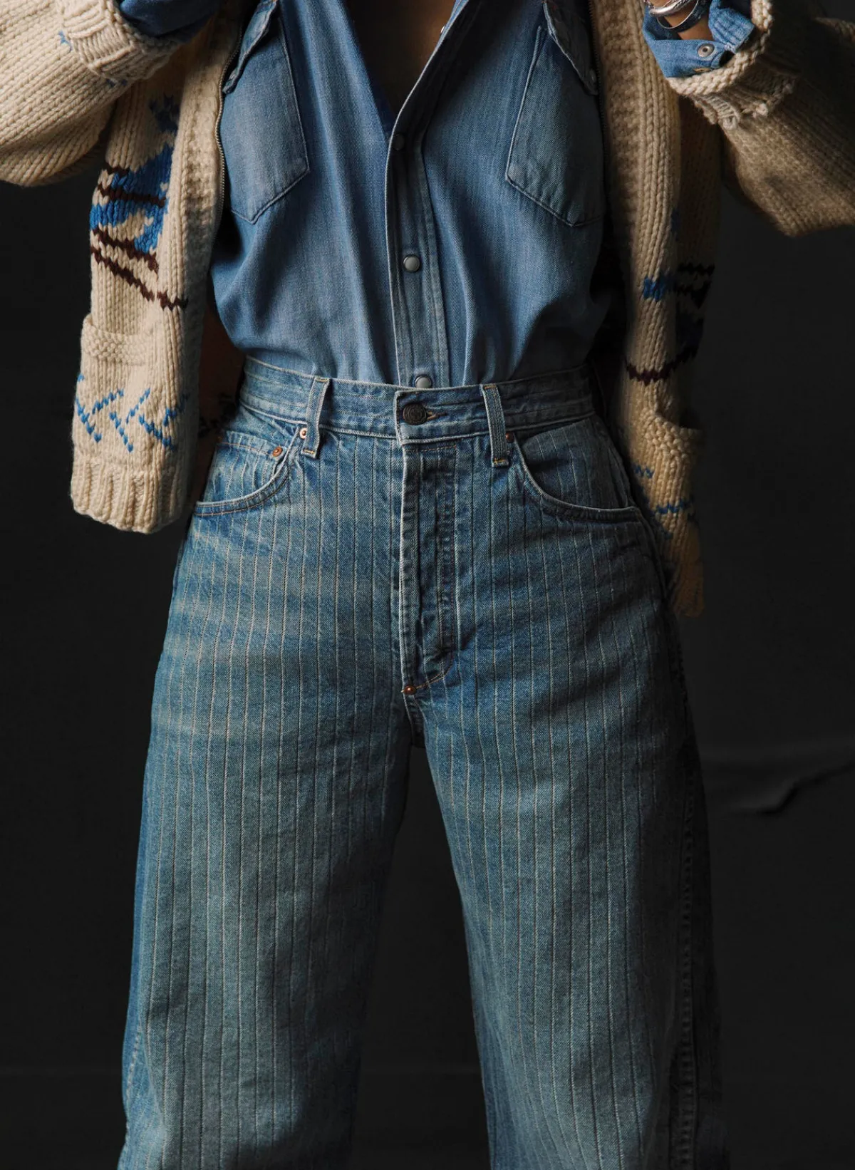 Women Imogene + Willie buckleback jean in washed indigo stripe