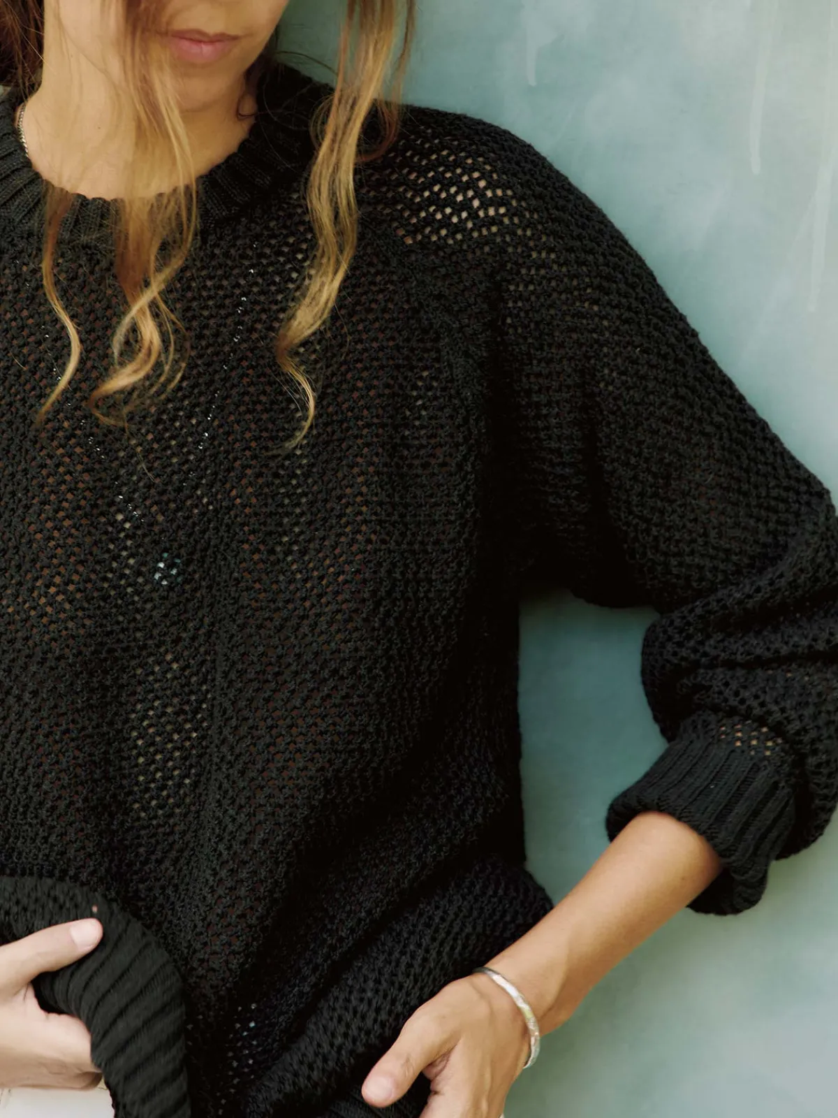 Women Imogene + Willie cascabel open weave sweater in black