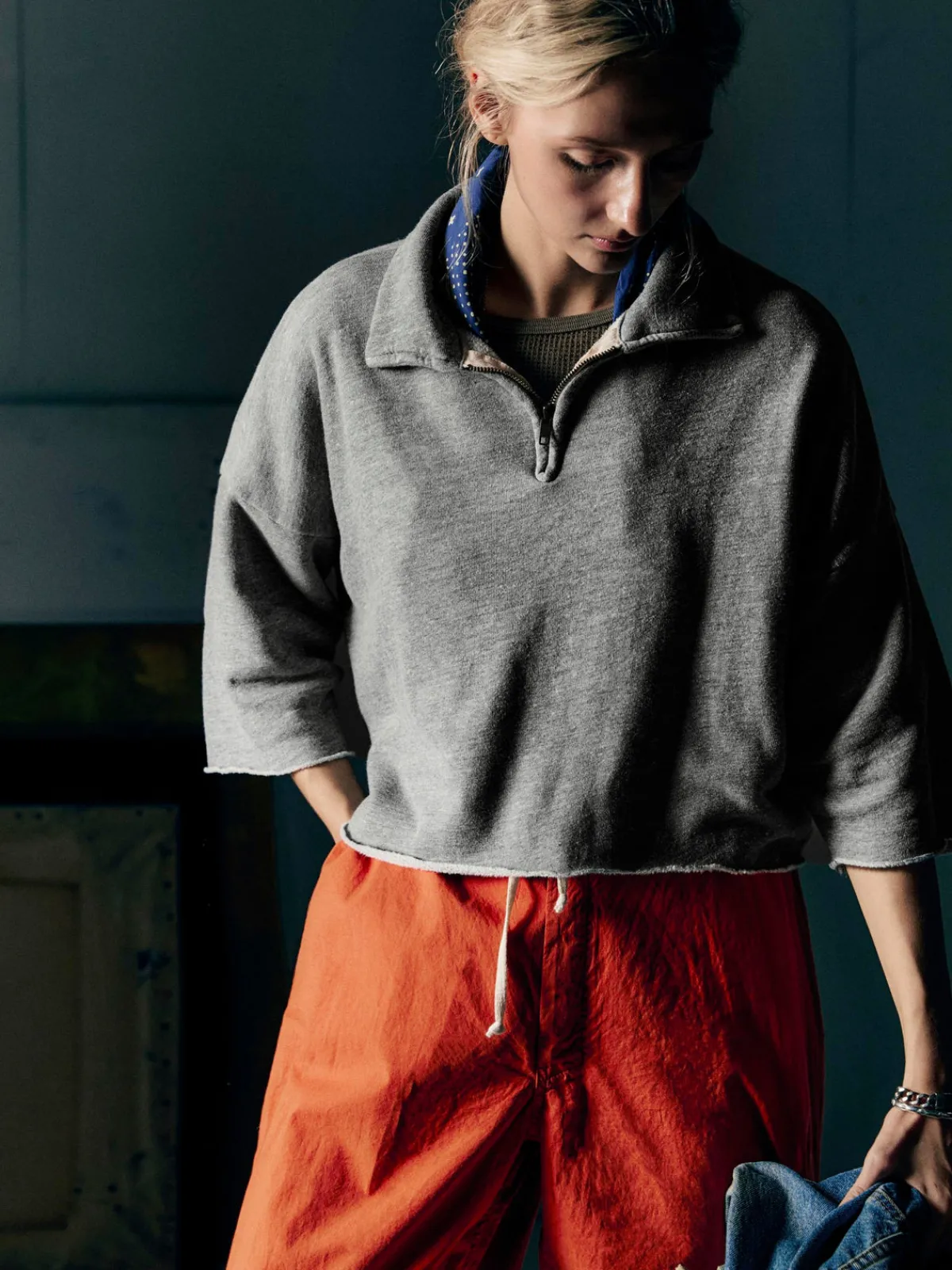 Women Imogene + Willie cut sleeve cropped quarter zip