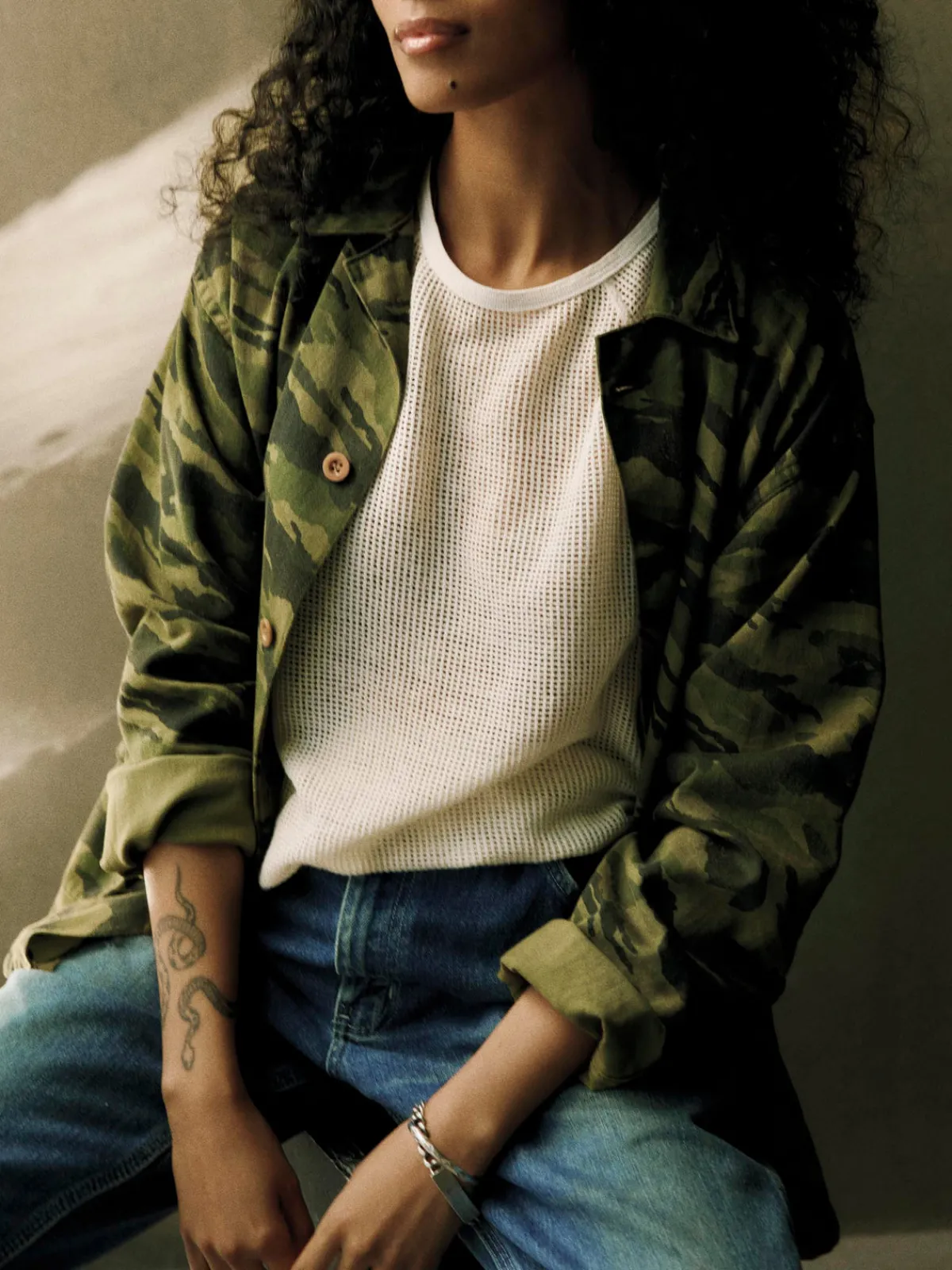 Women Imogene + Willie fatigue jacket in brushstroke camo