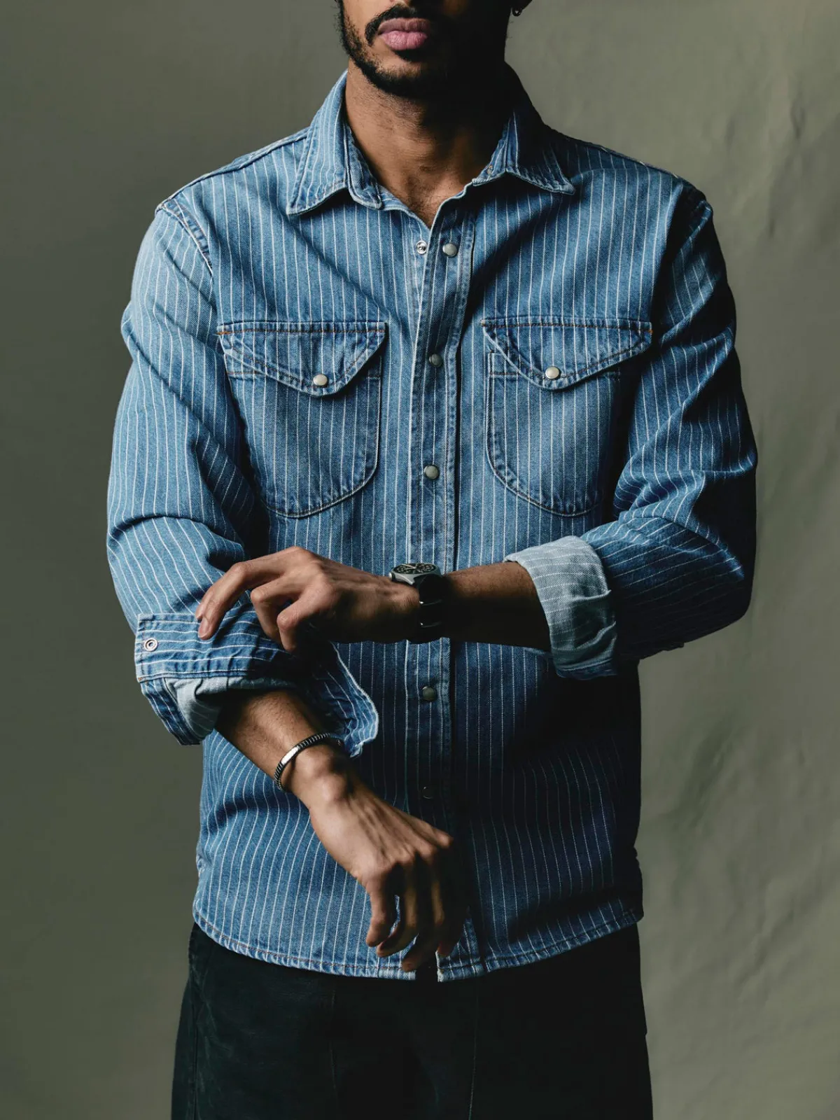Imogene + Willie hayes indigo stripe pearl snap