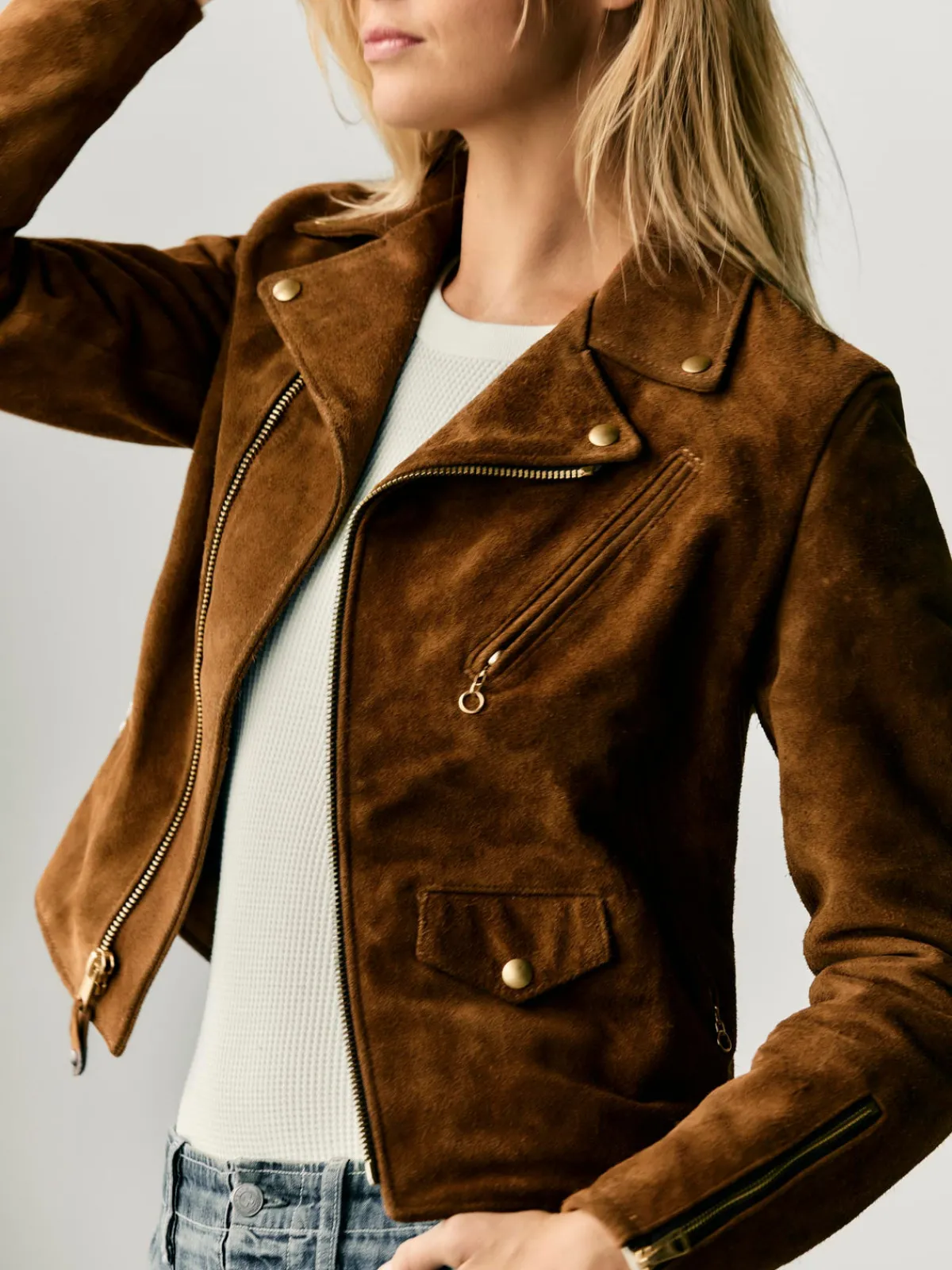 Women Imogene + Willie i+w x Schott NYC rough out perfecto jacket