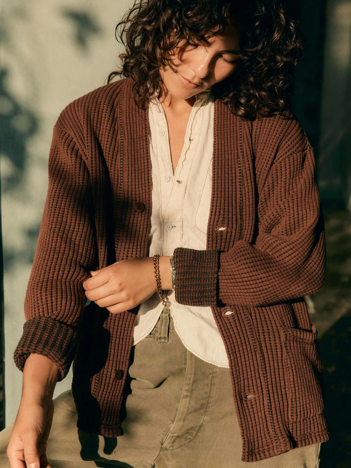 Women Imogene + Willie knit waffle cardigan in brown