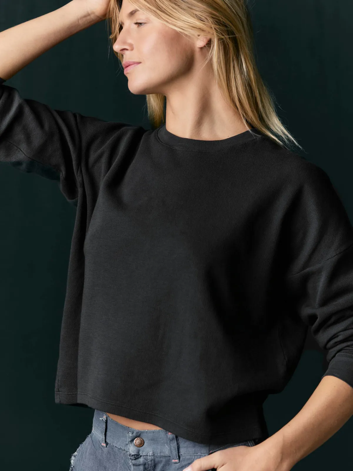 Women Imogene + Willie long sleeve midweight crew in faded black