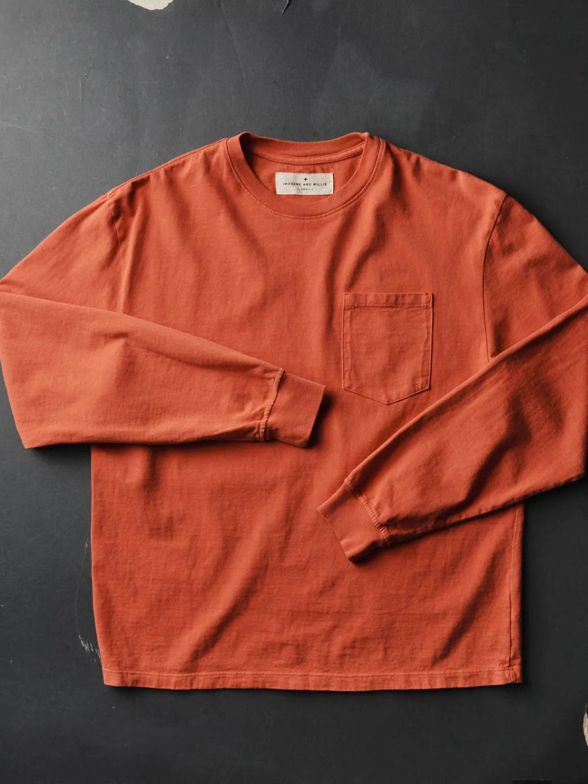 Imogene + Willie long sleeve pocket tee in faded orange