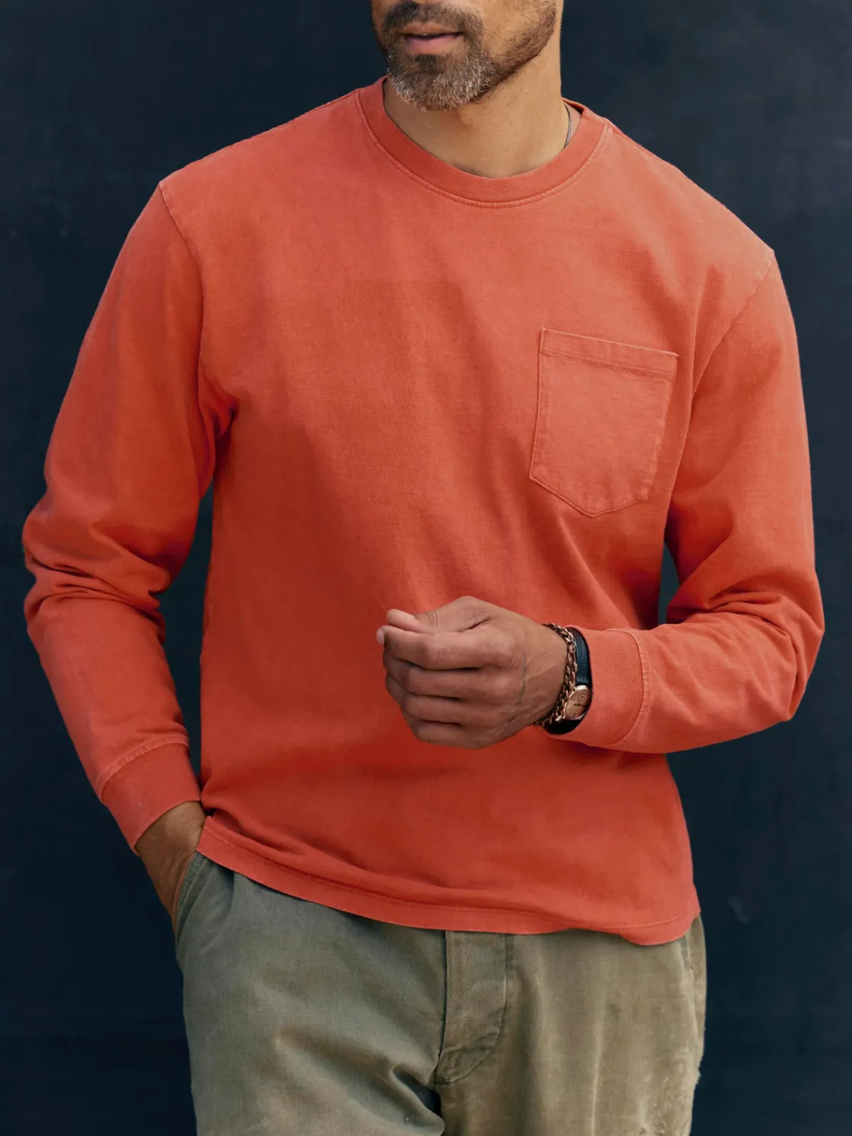 Imogene + Willie long sleeve pocket tee in faded orange