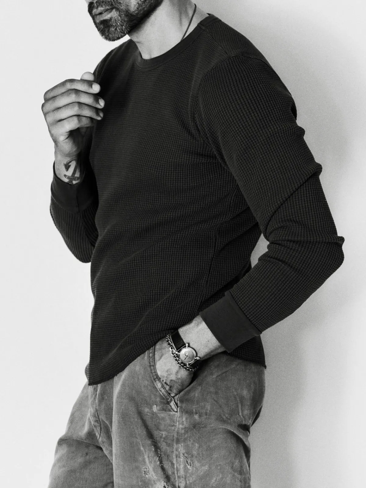Imogene + Willie long sleeve thermal crew in faded black