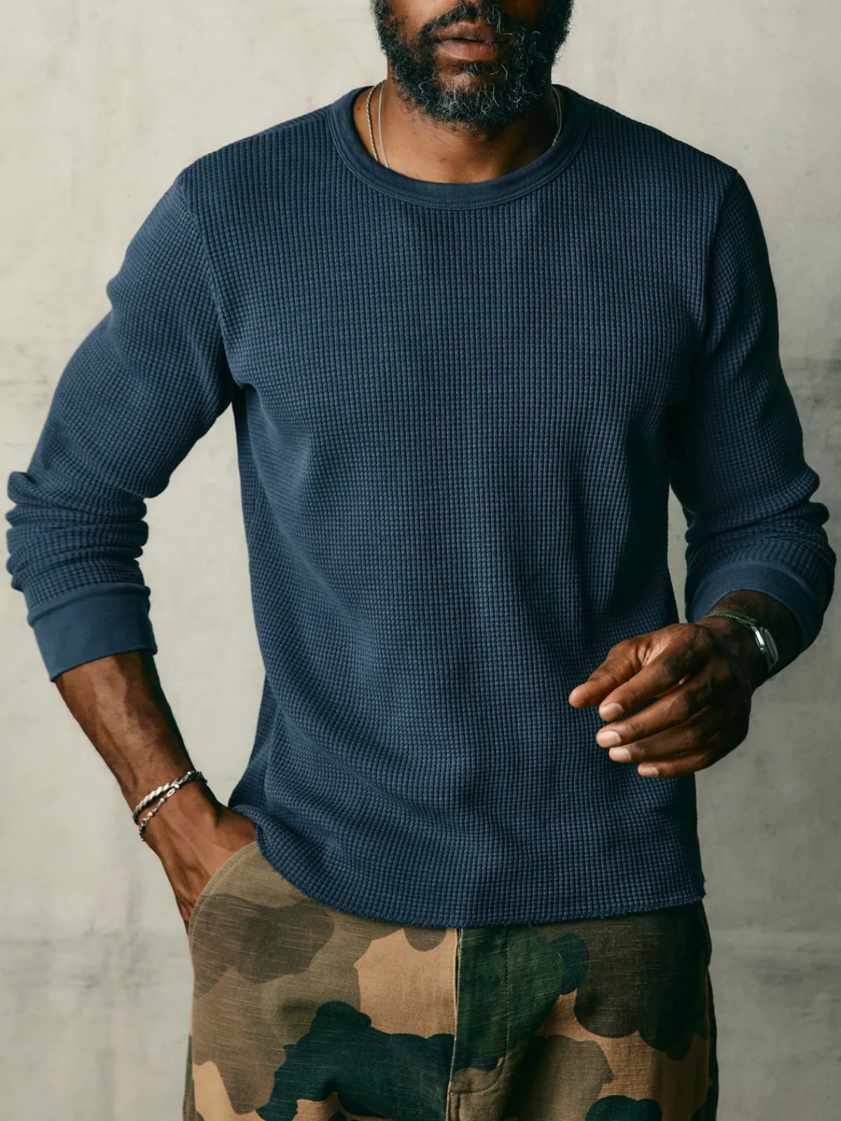 Imogene + Willie long sleeve thermal crew in steel blue