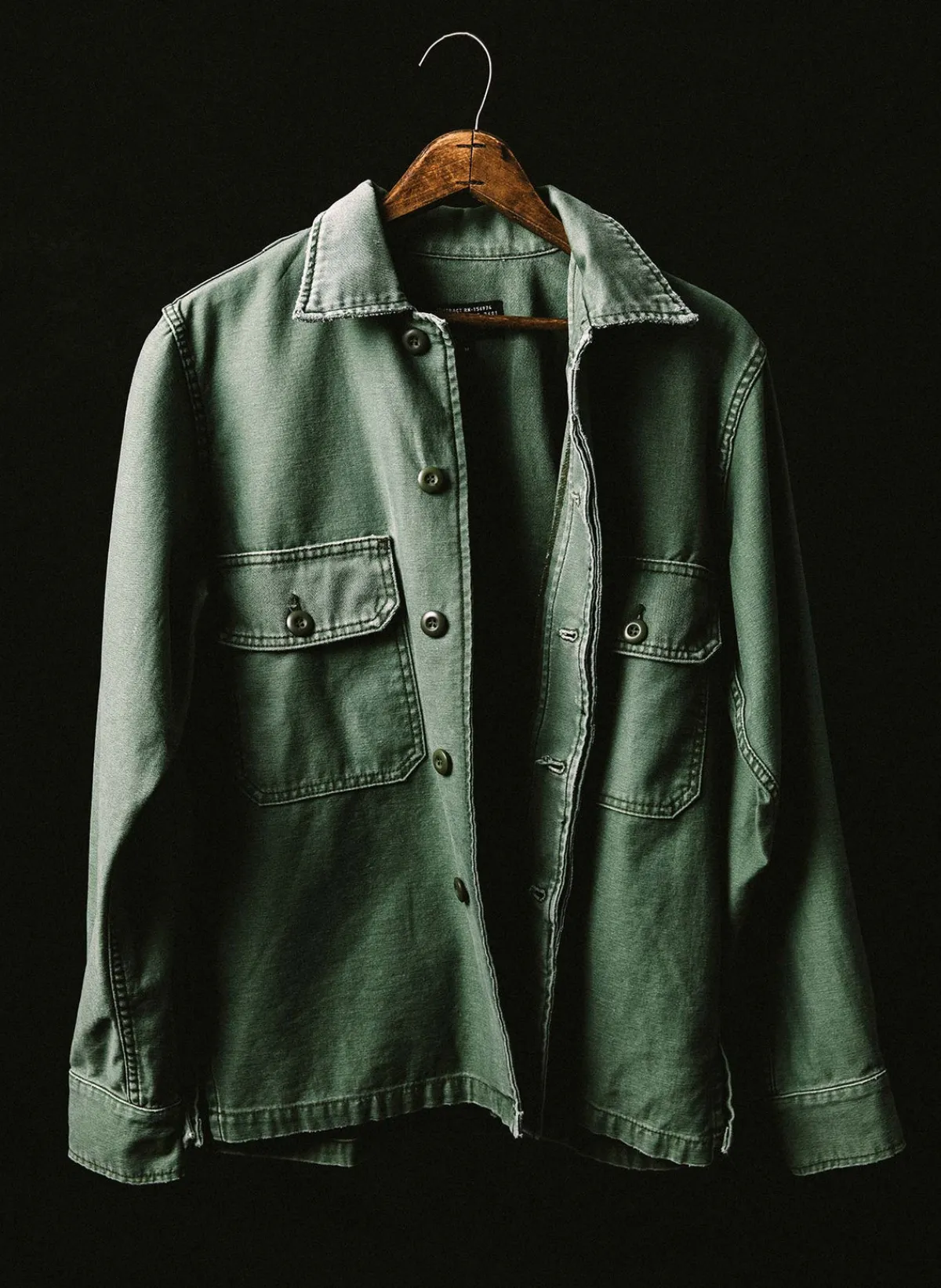 Imogene + Willie military shirt jacket in fatigue green
