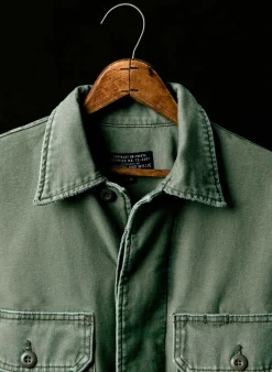 Imogene + Willie military shirt jacket in fatigue green