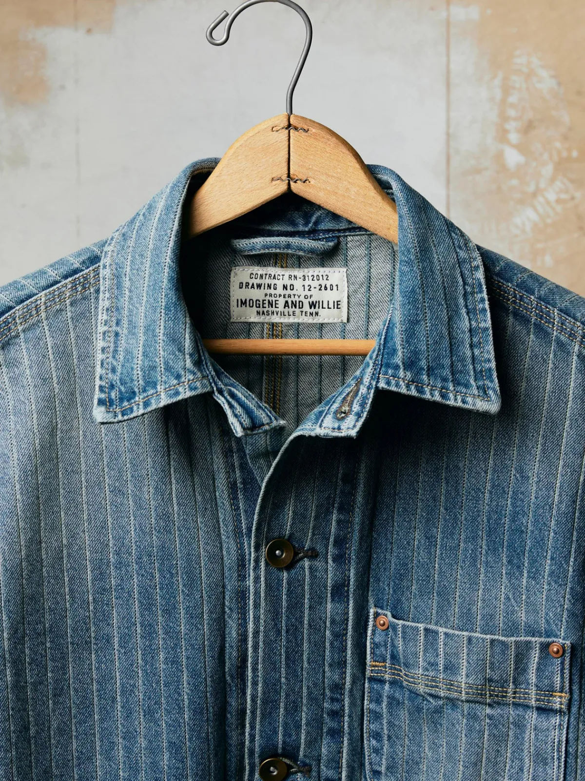 Women Imogene + Willie ranch jacket in washed indigo stripe