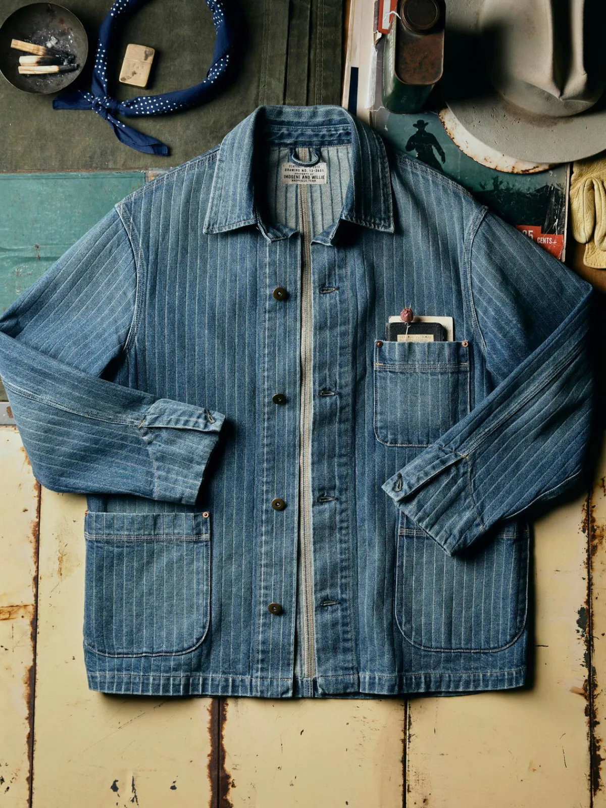 Women Imogene + Willie ranch jacket in washed indigo stripe