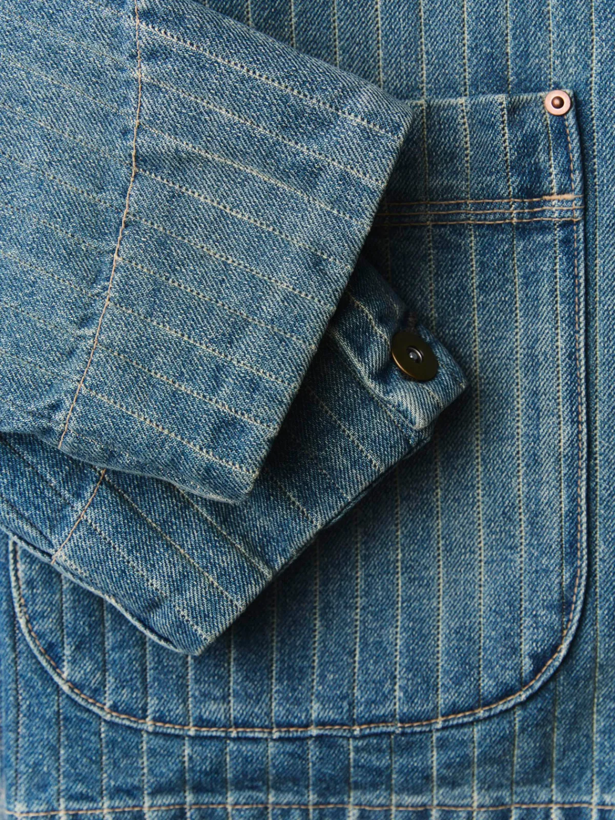 Women Imogene + Willie ranch jacket in washed indigo stripe