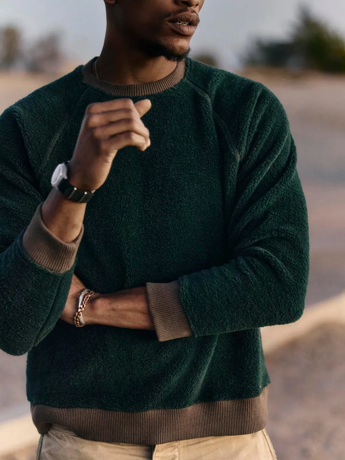 Imogene + Willie ribbed sherpa crew in fern