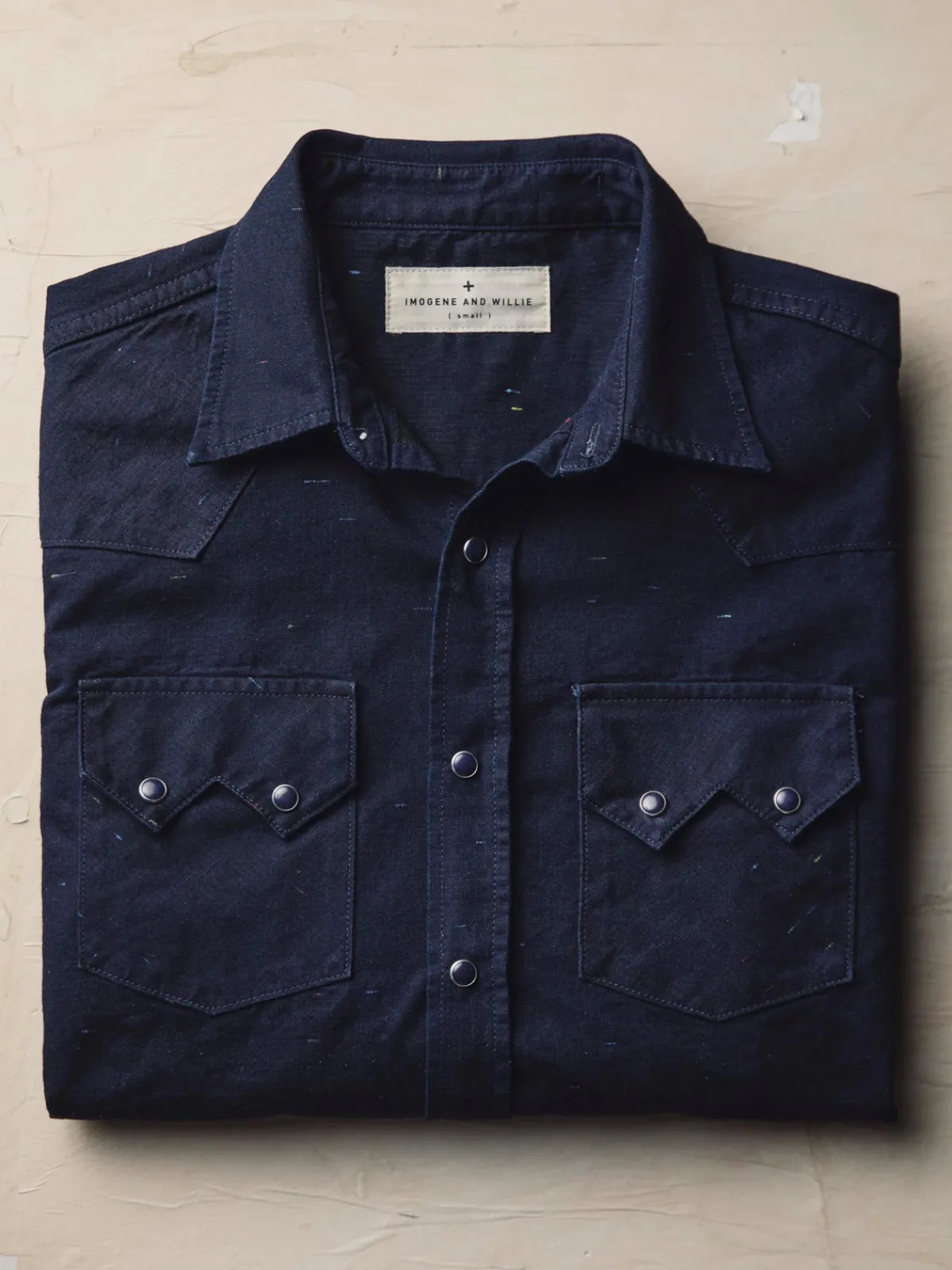 Imogene + Willie sawtooth pearl snap in reverse black indigo nep