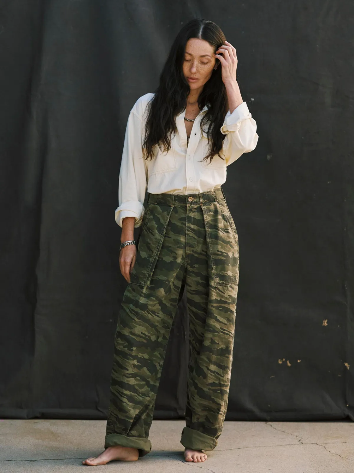 Women Imogene + Willie service trouser in brushstroke camo