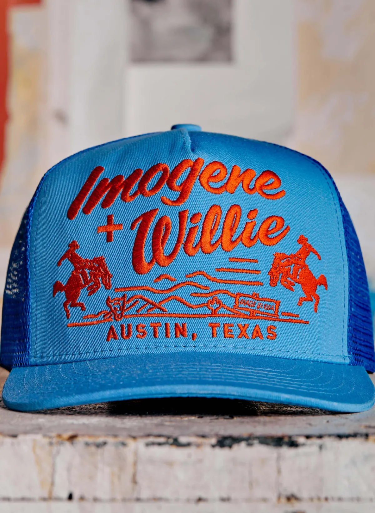 Women Imogene + Willie the "bronco" trucker in blue