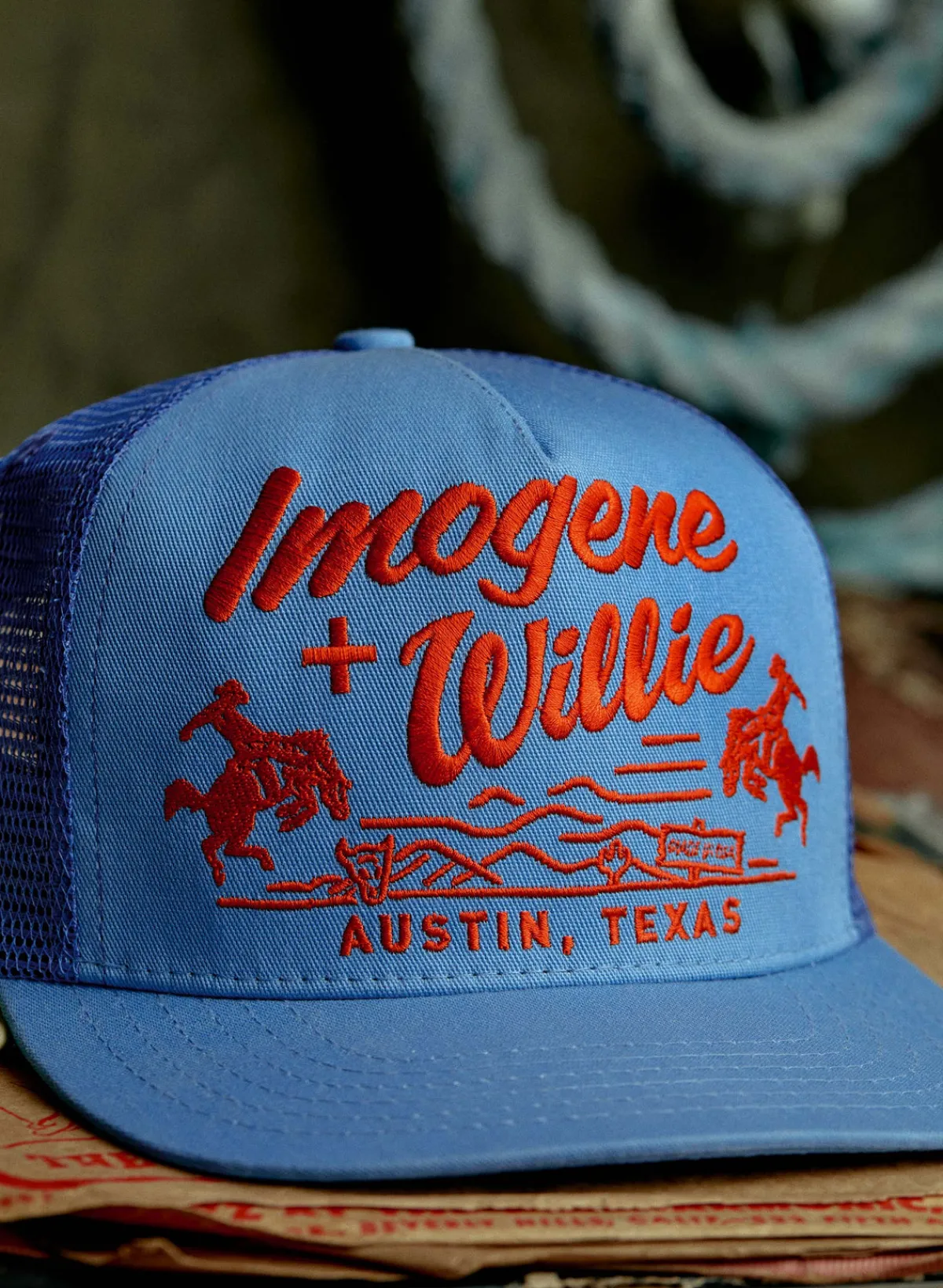 Women Imogene + Willie the "bronco" trucker in blue