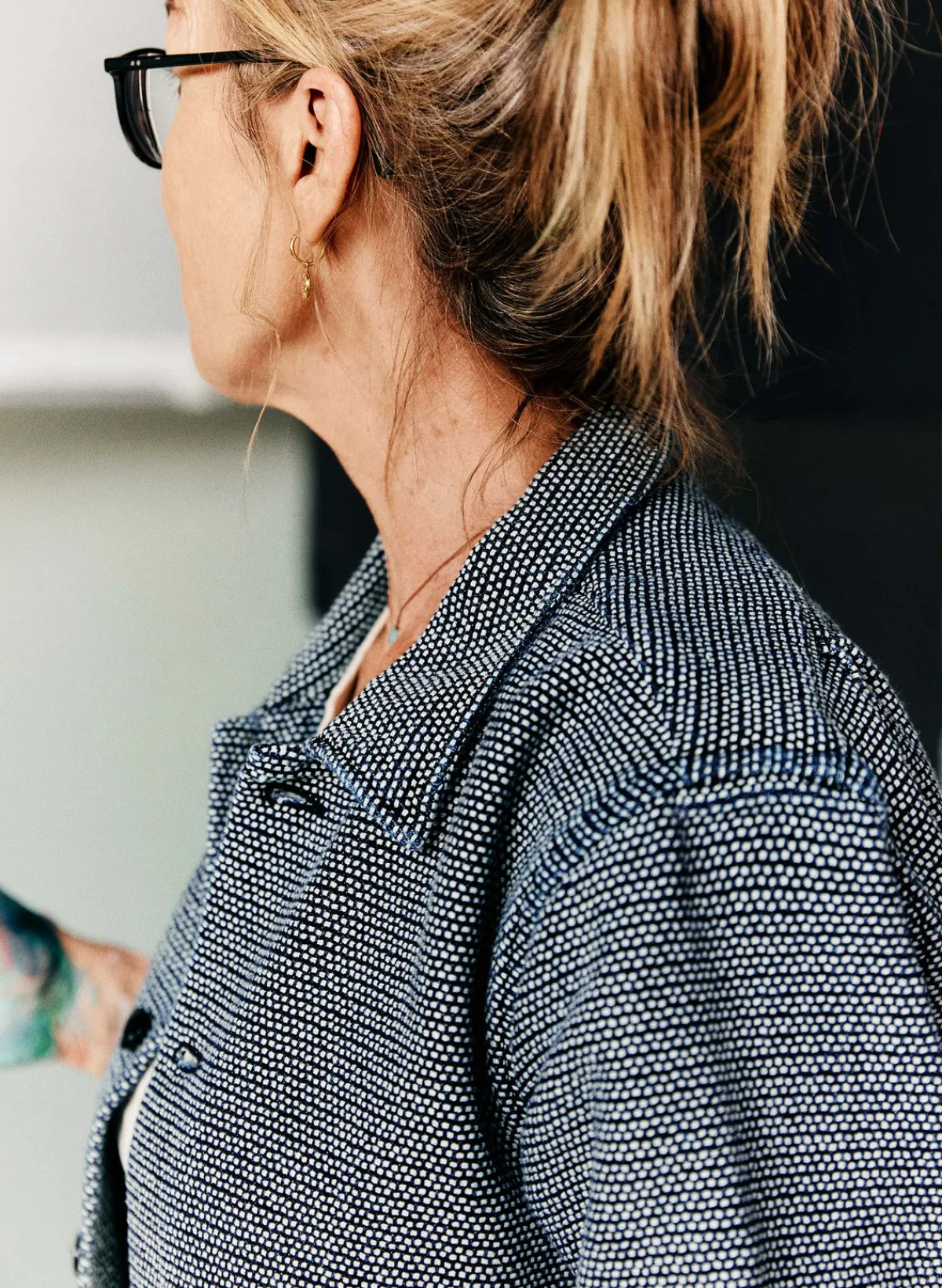 Women Imogene + Willie the painters coat in indigo cream sashiko