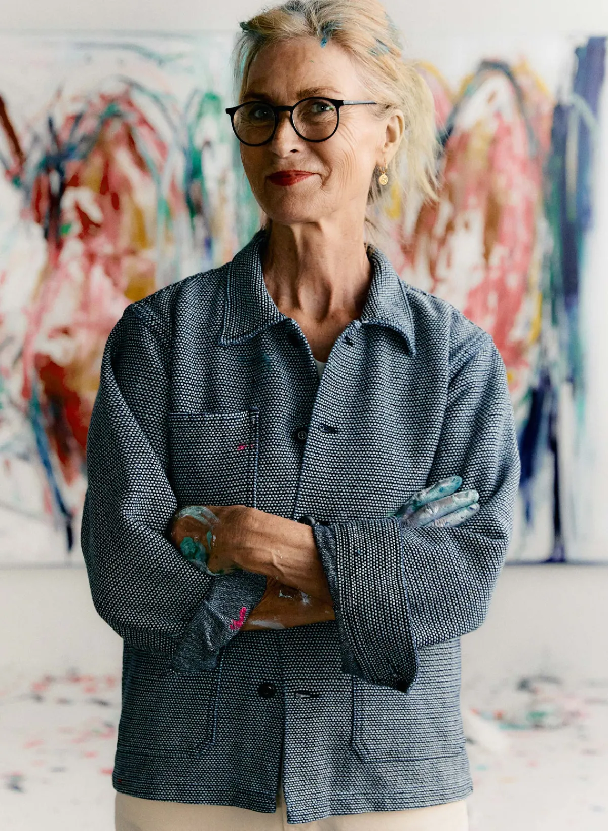 Women Imogene + Willie the painters coat in indigo cream sashiko