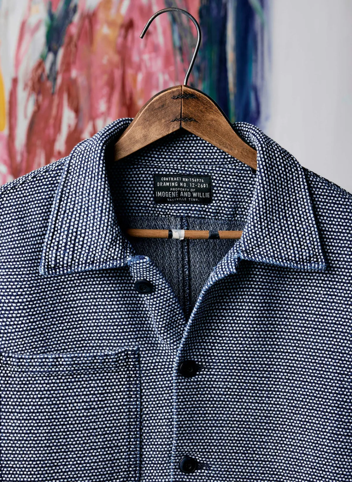 Women Imogene + Willie the painters coat in indigo cream sashiko