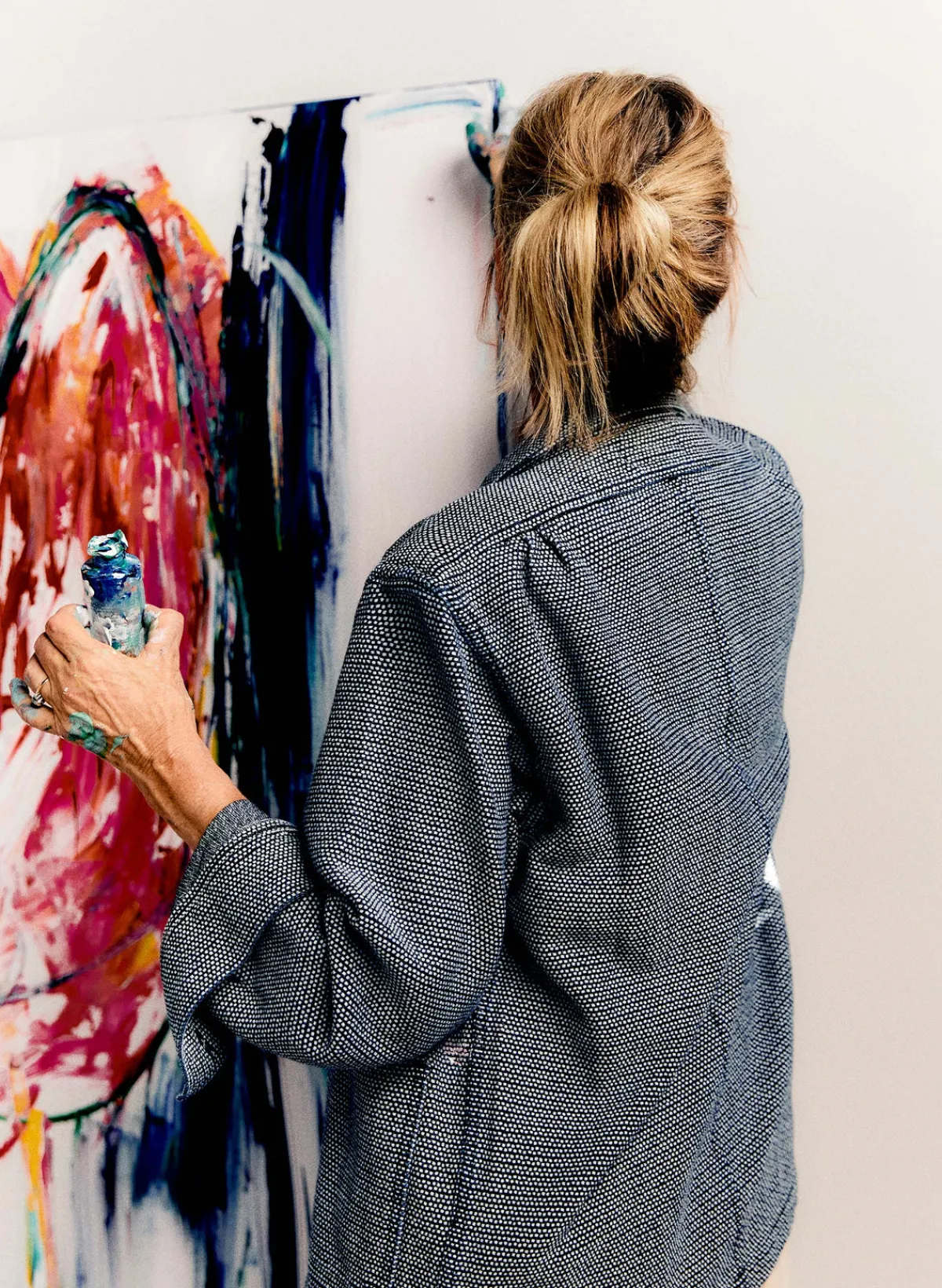Women Imogene + Willie the painters coat in indigo cream sashiko