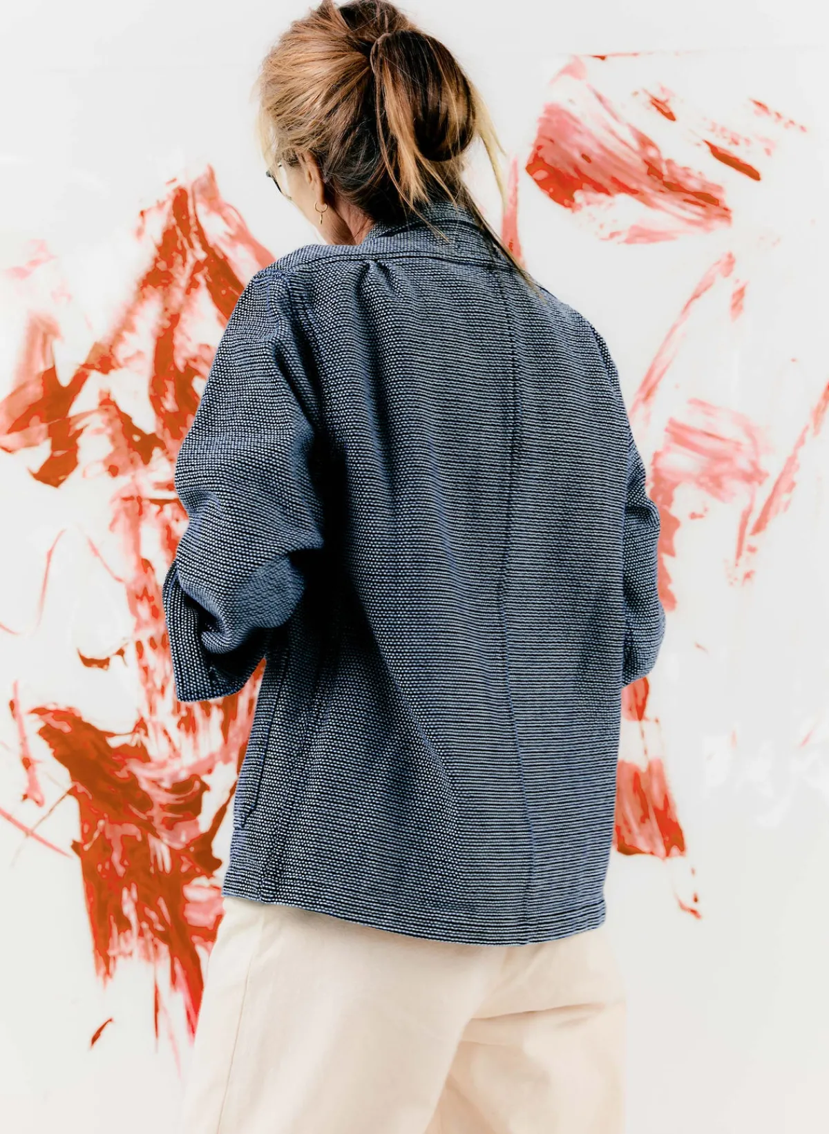 Women Imogene + Willie the painters coat in indigo cream sashiko