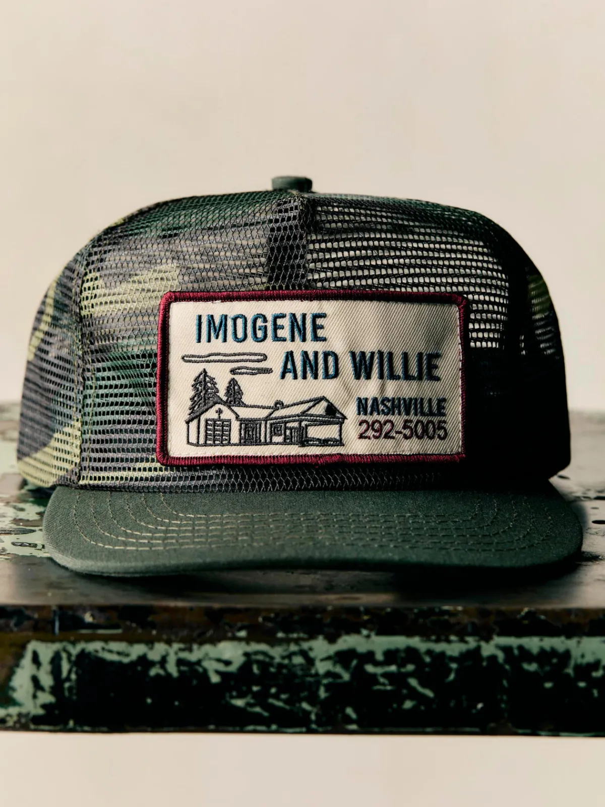 Women Imogene + Willie the "service station" mesh trucker in camo