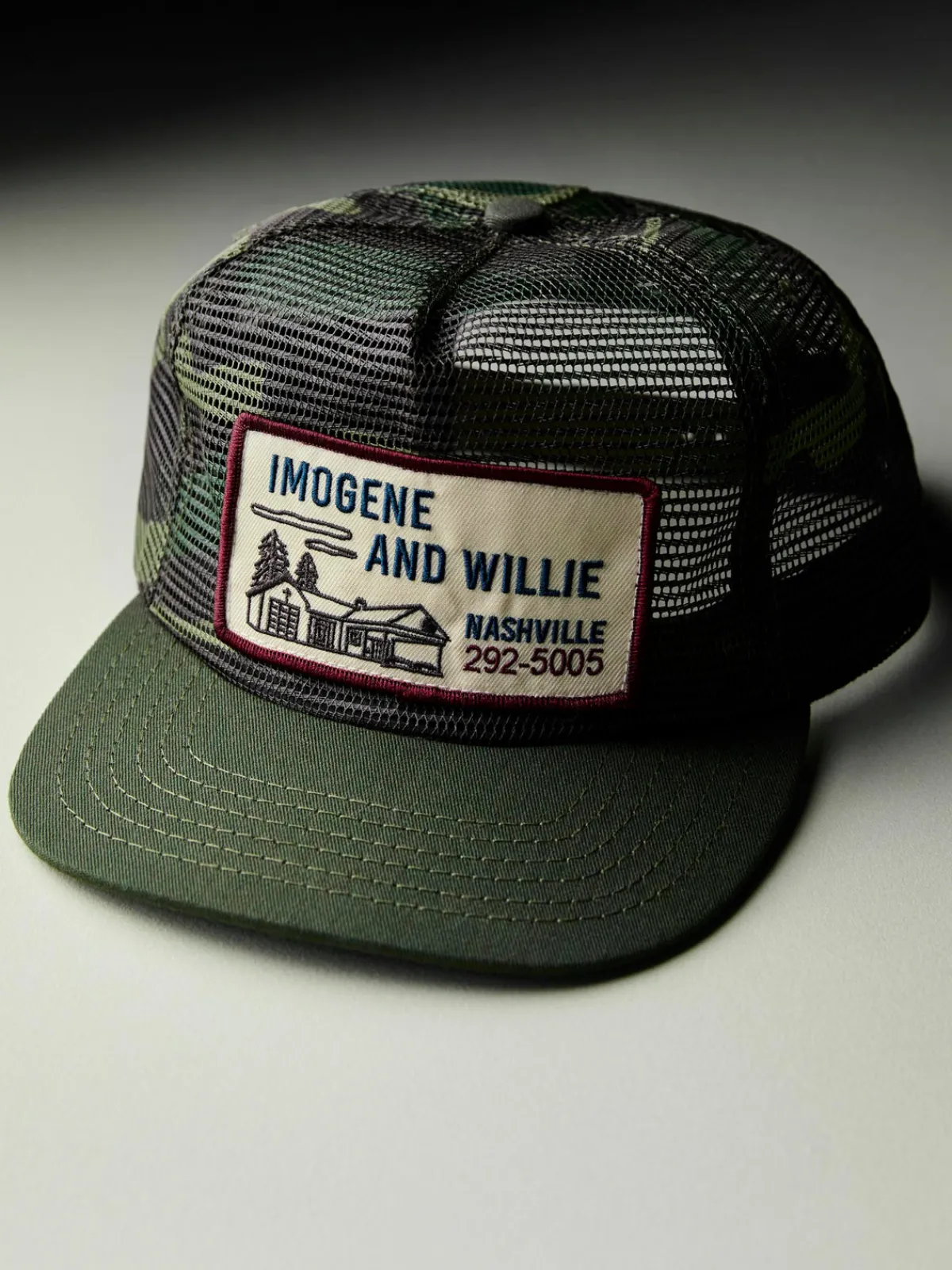 Women Imogene + Willie the "service station" mesh trucker in camo