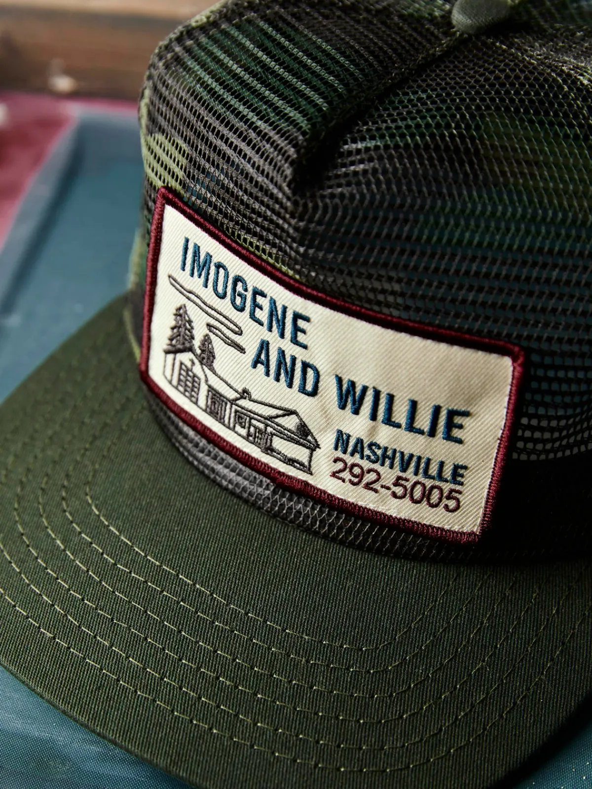 Women Imogene + Willie the "service station" mesh trucker in camo