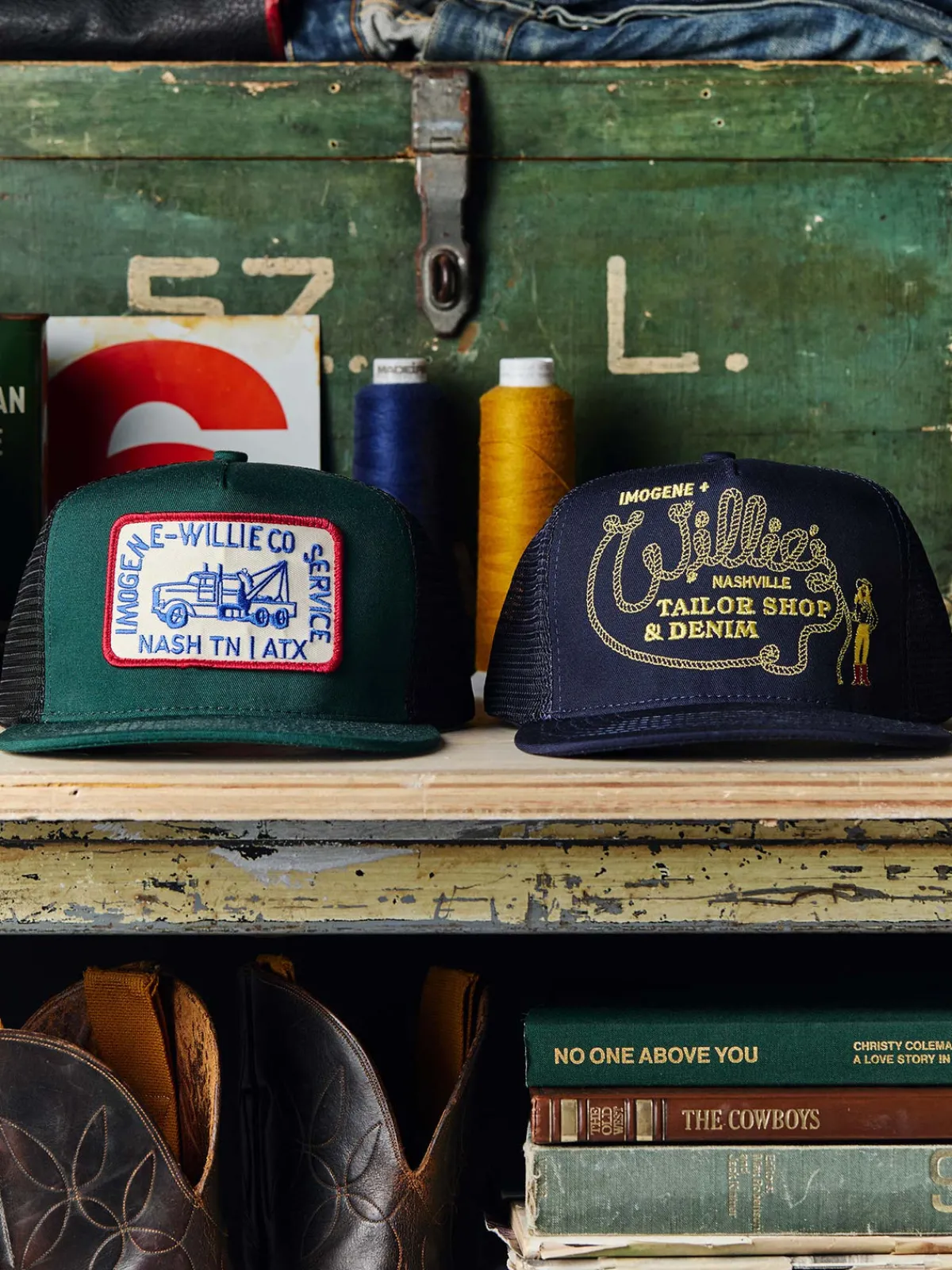 Women Imogene + Willie the "tow service" trucker
