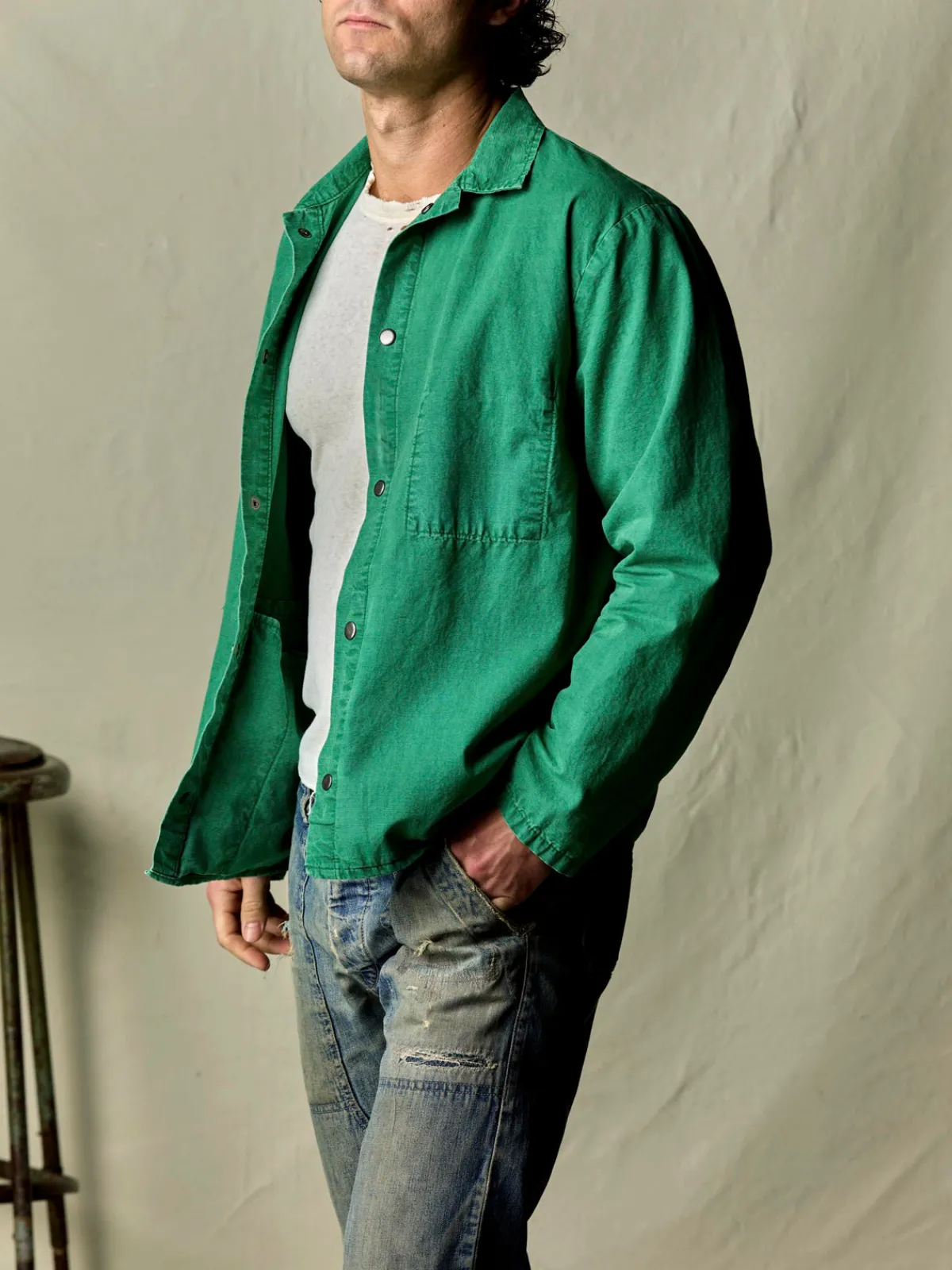 Imogene + Willie welder's jacket in seagreen ripstop